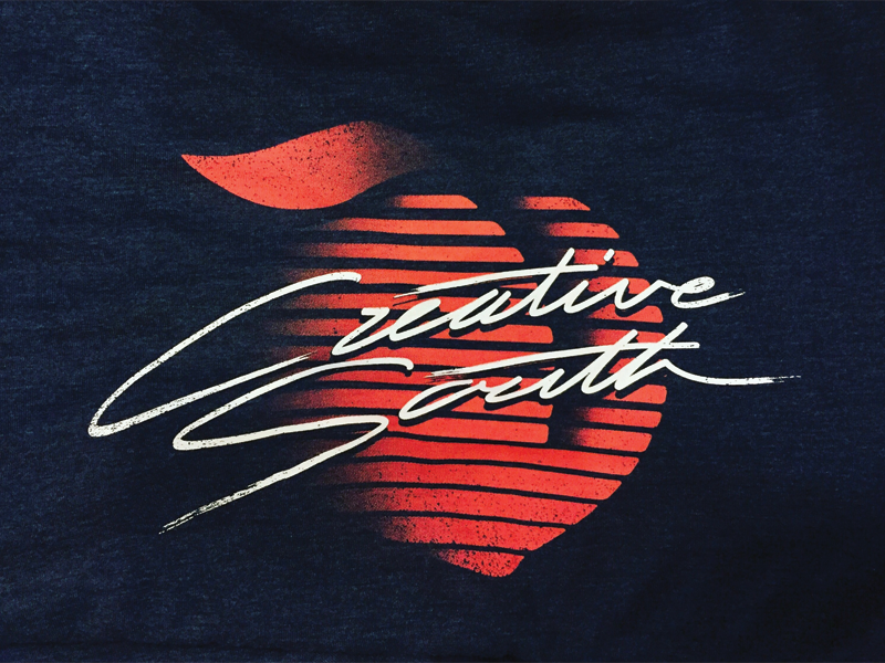 Creative South was r∧D handlettering script 80s apple leaf design tshirt creative south peach rad
