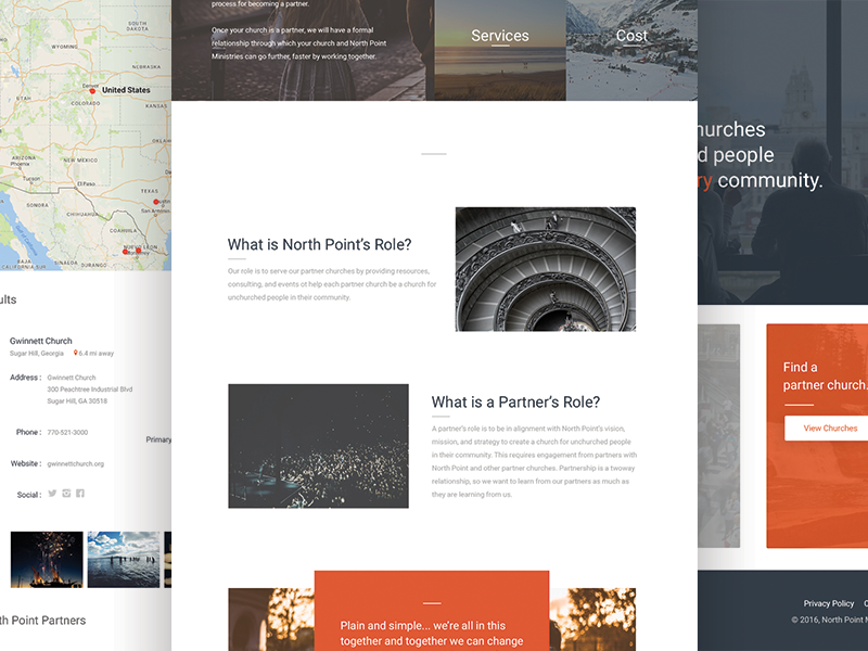 New North Point Partners website content shadow button ui ux map image design website church