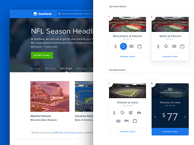 NFL Game Guide by SeatGeek! animation button card flip football icon material nfl ui ux
