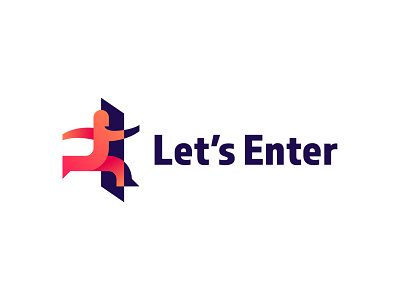 Let's Enter brand! door gradient logo mark motion person shadow type