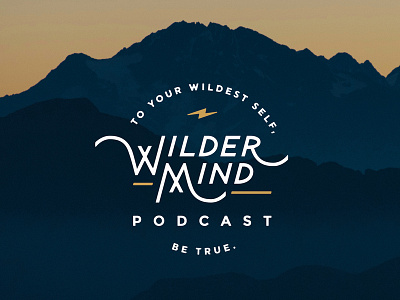 Full Lockup | Wilder Mind Podcast adventure branding lightning bolt lockup logo mountains podcast tagline wild