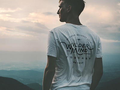 T-shirt Mock-up | Wilder Mind Podcast adventure branding identity lightning bolt lockup logo mockup mood mountains photoshop podcast product mockup tshirt
