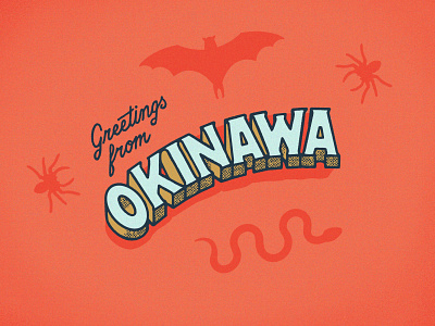 Greetings from the Critters of Okinawa critters halloween hand lettering illustration japan lettering okinawa postcard procreate script spooky spoopy travel illustration tropical type lockup vintage