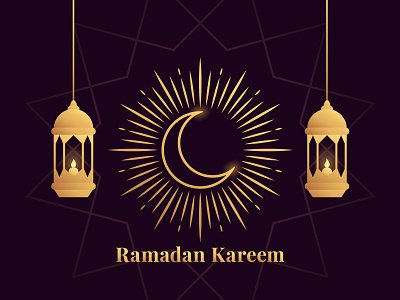 Ramadan Kareem adha al fitr arabic background crescent design eid mubarak festive gold golden greeting illustration islamic lamp lantern light moon ramadan kareem raya rays