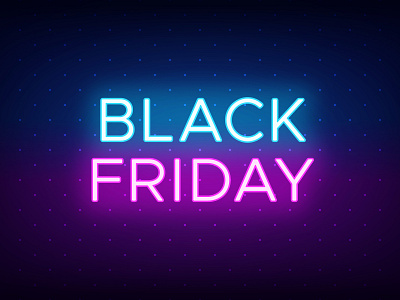 Black Friday advertising banner black friday blue and purple caption glow effect headline neon colors neon glow neon light offer poster promotion sale social media title vector illustration