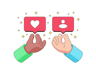 Interaction in social networks bubble notification cartoon exchange feedback follower friend friendship give away hand human hand interaction like share social media social network solidarity subscribers support vector illustration vectorart