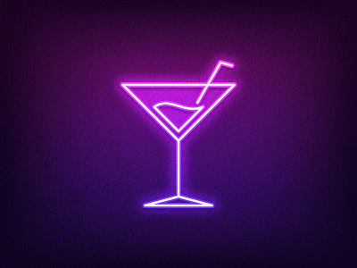 Neon Cocktail bar beverage club cocktail drink glass gradient icon illustraion light liquor logo martini neon outline party sign silhouette symbol violet