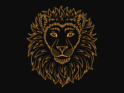 Golden Lion animal beast cartoon cat dribbble face gold golden head illustration king leo lion mascot outline portrait print royal vector zoo