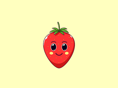 Cute Kawaii Strawberry, Cartoon Fruit cartoon cute emoji fruit illustration kawaii smile sticker strawberry vector