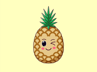 Cute Kawaii Pineapple, Cartoon Tropical Fruit cartoon cute emoji fruit illustration kawaii pineapple smile sticker tropical vector