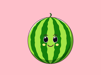 Cute Kawaii Watermelon, Cartoon Fruit cartoon cute emoji face fruit illustration kawaii smile sticker summer vector watermelon