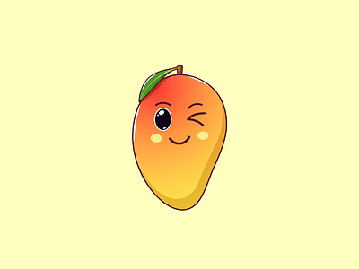 Cute Kawaii Mango, Cartoon Fruit cartoon cute emoji face fruit illustration juicy kawaii mango smile sticker summer tropical vector