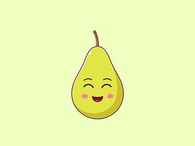 Cute Kawaii Pear, Cartoon Fruit cartoon cute emoji face fruit illustration kawaii pear smile sticker summer vector