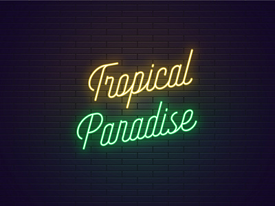 Tropical Paradise calligraphic design green illustration inscription lettering neon paradise summer text tropical vector word yellow