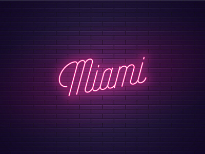 Miami blue calligraphic city design glowing illustration inscription lettering light miami name neon signboat text vector word