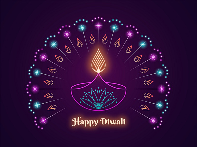 Happy Diwali banner deepavali design diwali diya festival festive fire fireworks flame hindu holiday illustration indian lamp lights lotus poster sparkles text