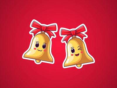 Christmas Kawaii Bells, Stickers baby bell cartoon character cheerful comic cute emoji emotion funny golden handbell happy illustraion jingle joyful kawaii kid sticker toy