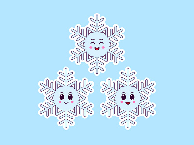 Cute Kawaii Snowflakes, Stickers baby cartoon character cheerful comic cute emoji emotion frost funny holiday illustraion joyful kawaii kid snow snowflake sticker winter