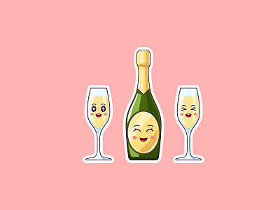 Cute Kawaii Champagne, Stickers