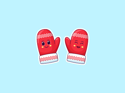 Christmas Kawaii Mittens, Stickers baby cartoon character cheerful christmas comic cute emoji emotion funny glove happy illustraion joyful kawaii kid mitten pair sticker