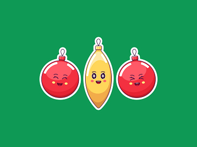 Kawaii Christmas Decoration, Stickers baby cartoon character cheerful christmas decoration comic cute emoji emotion funny golden icicle holiday illustraion joyful kawaii kid noel red ball sticker toy