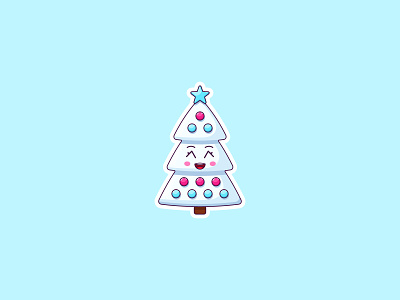 Kawaii White Christmas Tree, Sticker