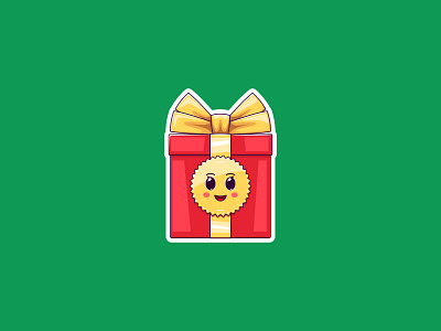 Kawaii Christmas Gift, Sticker baby cartoon character cheerful christmas comic cute emoji emotion funny gift box holiday illustraion joyful kawaii new year present sticker surprise xmas