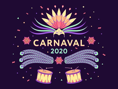 Carnaval 2020 2020 banner brazil carnaval carnival drum drumsticks feather festival festive fun headdress illustration mask masquerade poster rio de janeiro