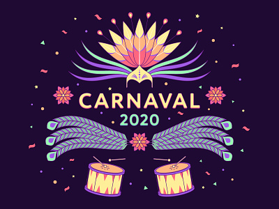 Carnaval 2020 2020 banner brazil carnaval carnival drum drumsticks feather festival festive fun headdress illustration mask masquerade poster rio de janeiro