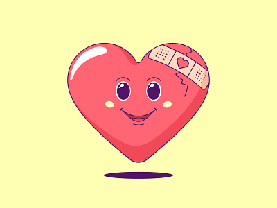 Heart repair cartoon heart character cracked cute heart eyes face health illustartion love patch reapair reastore recovery red heart rehabilitation smile therapy treatment vector