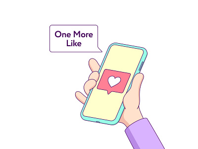 One More Like cartoon hand communication device display heart illustration keep like message minimalism mobile mockup notification outline palm of hand perspective phone screen social media vector