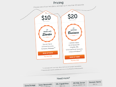 White Pricing Table cloud hosting plans pricing table