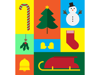 Have A Holly Jolly Christmas! bell candy cane christmas christmas tree gloves illustration mistletoe sleigh snowman sock tree vector