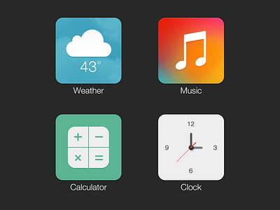 Icons calculator clock icons ios mobile music vector weather