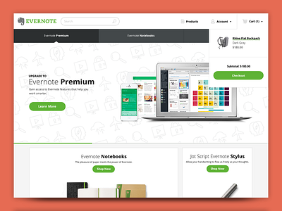 Evernote Market Concept backpack ecommerce icons notebook premium redesign shop store stylus ui ux