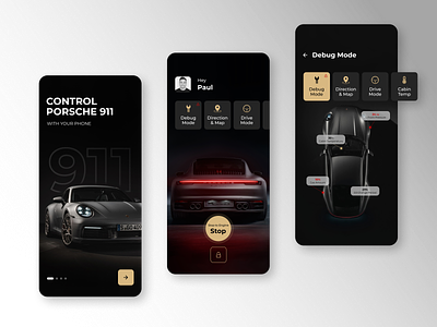 App Control Porsche 911 911 app black car dark ui design figma interface ios minimal porsche ui ux