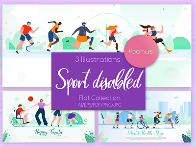 Sport Disabled Flat Collection adaptive athlete boy disable disabled finish flat handicap happy health illustration mobile paralympic paralytic people prosthetic sport success vector wheelchair