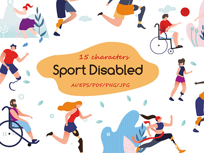 Sport Disabled Flat Collection athlete cartoon collection concept design disability disable disabled flat handicap handicapped healthcare illustration invalid isolated life man playing sport wheelchair