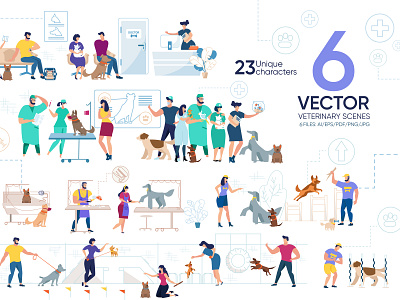 Veterinary Scene Flat Collection cat character checkup clinic concept cure doctor domestic home hospital medicine modern pet scene service staff vector vet veterinarian veterinary