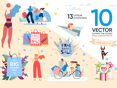 Summer Sale Time Scenes banner beauty colorful coupon fashion fun greeting holiday hot offer poster promotion sale special store summer summer sale time vector weekend