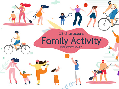 Family Activity Flat Collection active activity adult caucasian cheerful child childhood children family father female fun happy male outdoors parents people playing smiling togetherness