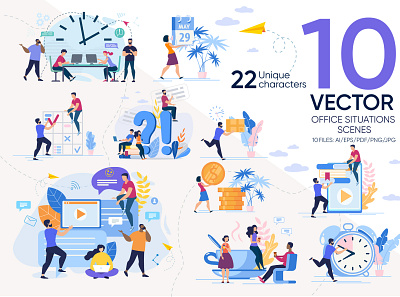 Office Situation Vector Scenes behavior brainstorming business collection communication company designer employee girl idea internet manager office people professional simple success teamwork vector young