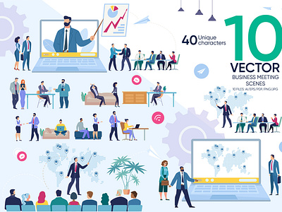 Business Meeting Vector Scenes brainstorming business conference corporate design flat group illustration laptop management meeting modern office people report success talking team vector work