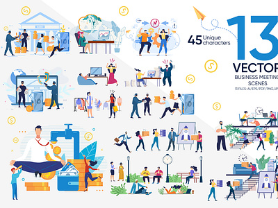 Business Meeting Vector Scenes adult brainstorming business businessman businesswoman caucasian conference cooperation corporate group indoors occupation office people planning professional talking team teamwork working