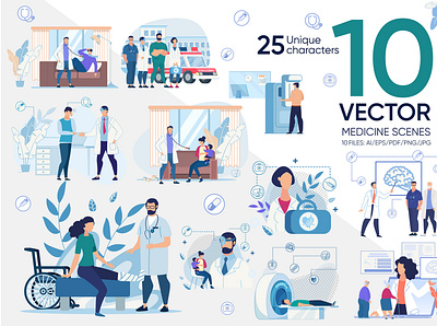 Medicine Vector Scenes analysis care concept doctor flat health hospital illustration interior medical medicine page people person property room science team template vector