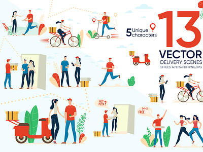 Food Delivery Vector Scenes