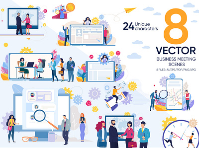 Business Meeting Vector Scenes audience business businessman company conference design discussion flat illustration meeting office organization people presentation project social team vector work workplace