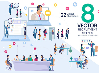 Recruitment Vector Scenes career concept design employee fair find flat hr illustration interview job professional recruit resource resume search talent team vacancy vector