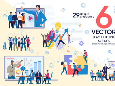 Team Building Vector Scene banner building business company creative employee flat group illustration infographic partnership people solution team teamwork technology template together vector work