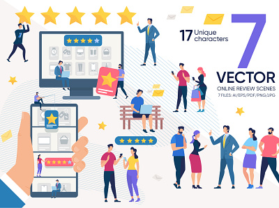 Online Review Vector Scenes bad business concept customer experience feedback flat good illustration online positive quality rate review service star survey user vector vote